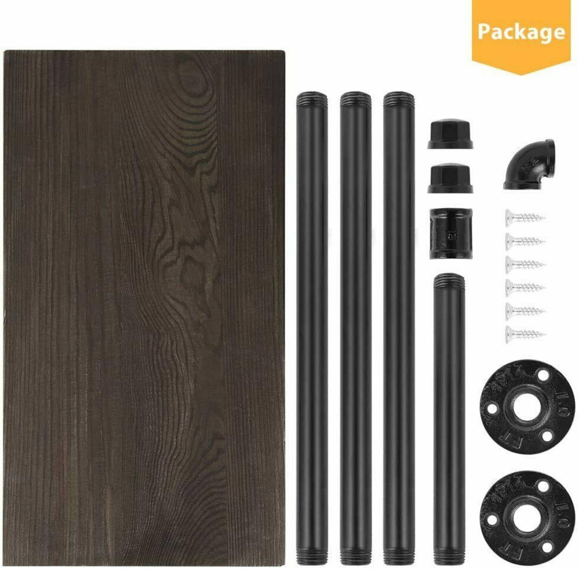 NEX™ 25.5" Iron Black Freestanding Toilet Paper Stand with Rustic Wood Base